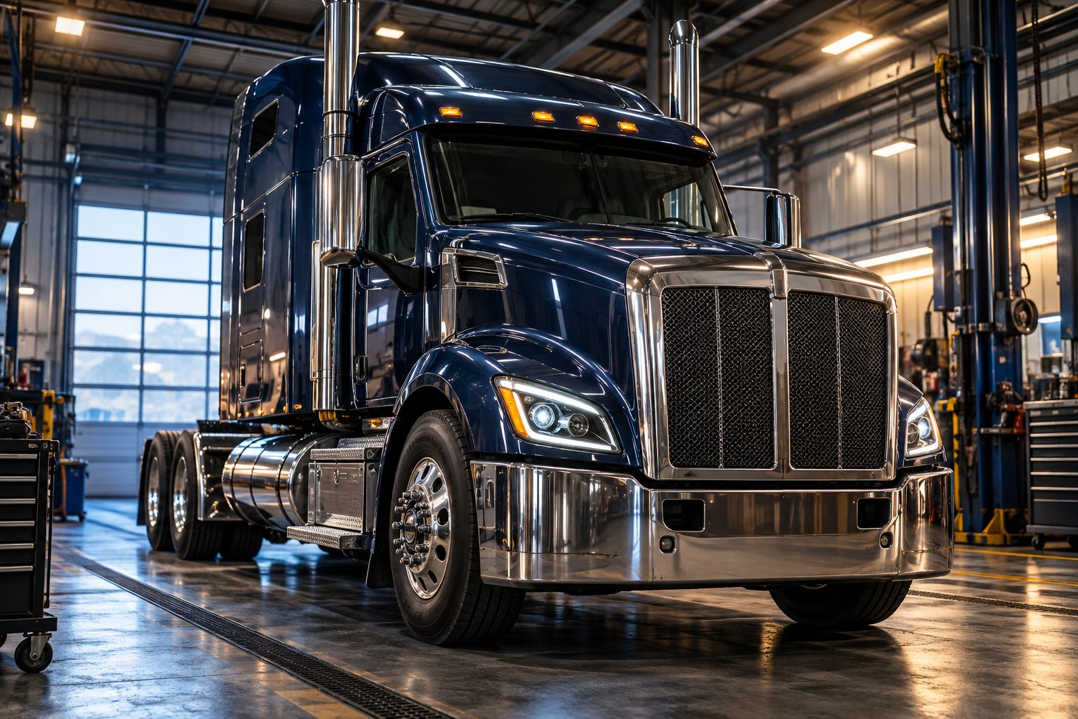 Truck in an equipped maintenance bay